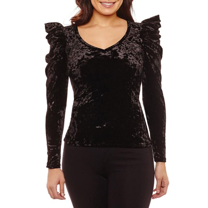 Bisou Bisou Draped Sleeve Velvet Top