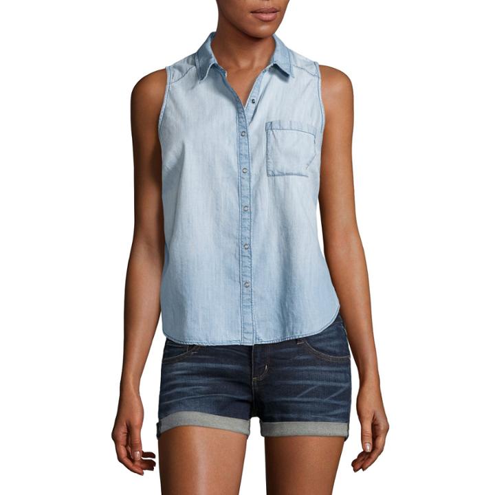 Arizona Sleeveless Button-front Shirt-juniors