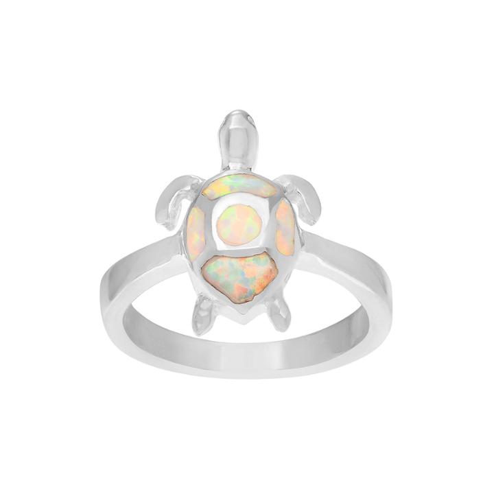 Genuine And Simulated White Opal Sterling Silver Turtle Ring