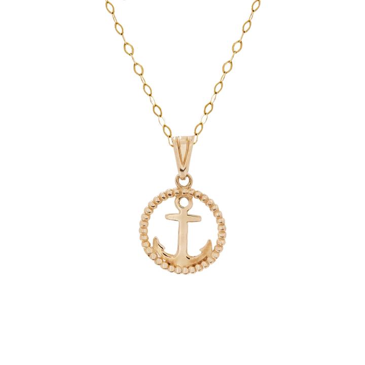 Infinite Gold&trade; 14k Yellow Gold Circle Anchor Pendant Necklace