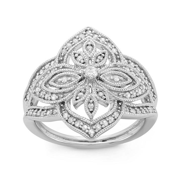 Womens 3/8 Ct. T.w. Genuine Diamond White Sterling Silver Cocktail Ring