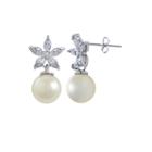 Cubic Zirconia And Simulated Pearl Silver-plated Flower Drop Earrings