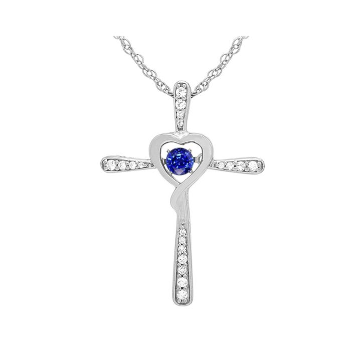 Love In Motion&trade; Lab-created Blue Sapphire And Diamond-accent Cross Necklace