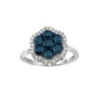 1 Ct. T.w. White & Color-enhanced Blue Diamond Cluster Sterling Silver Ring