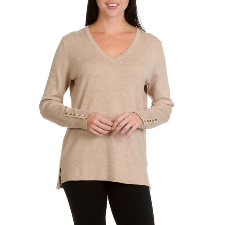 Larry Levine Button Long Sleeve H/l Sweaterr