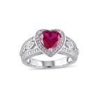 Heart-shaped Lab-created Ruby And 1/10 Ct. T.w. Diamond Sterling Silver Ring