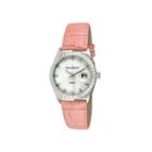 Peugeot Women's Silver Tone Coin Edge Bezel Crystal Marker Pink Leather Stap Watch