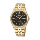 Seiko Mens Black Dial Gold-tone Stainless Steel Solar Watch Sne044