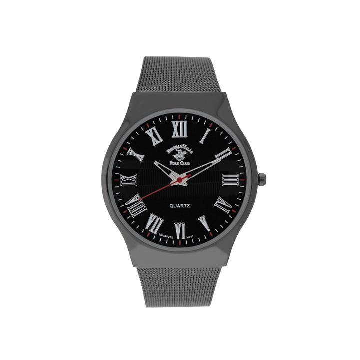 Beverly Hills Polo Club Mens Gunmetal Mesh Strap Watches