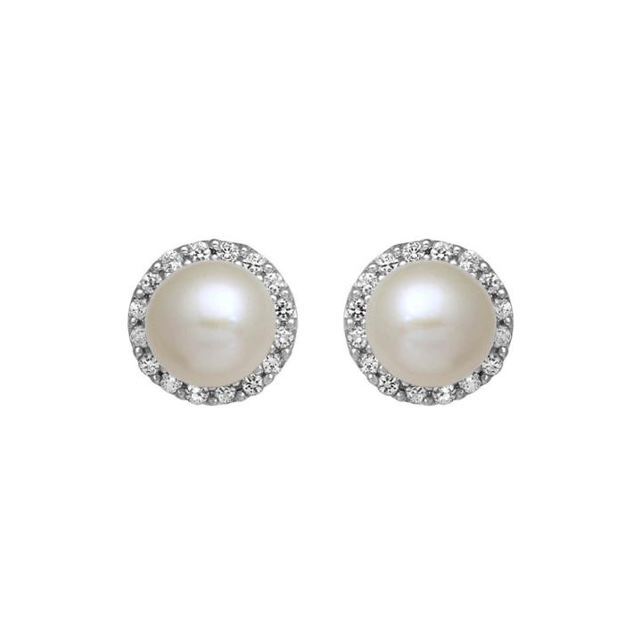 Cultured Freshwater Pearl And White Sapphire 10k Yellow Gold Halo Earrings