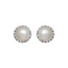 Cultured Freshwater Pearl And White Sapphire 10k Yellow Gold Halo Earrings