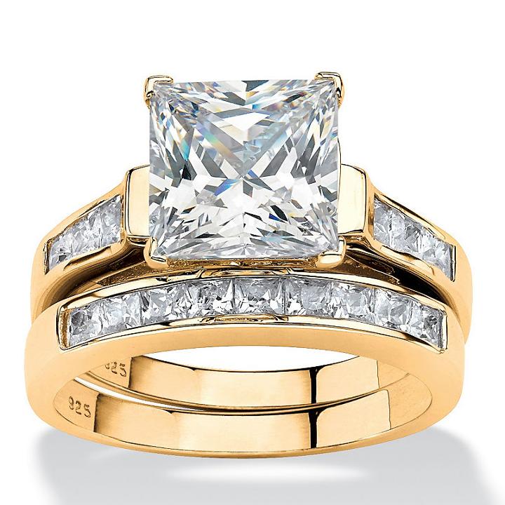 Diamonart Womens 2 3/4 Ct. T.w. White Cubic Zirconia Gold Over Silver Bridal Set