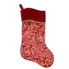 20 Red And Gold Glittered Leaf Flourish Christmas Stocking With Shadow Velveteen Cuff
