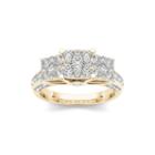 1 1/2 Ct. T.w. Diamond Cluster 10k Yellow Gold Engagement Ring