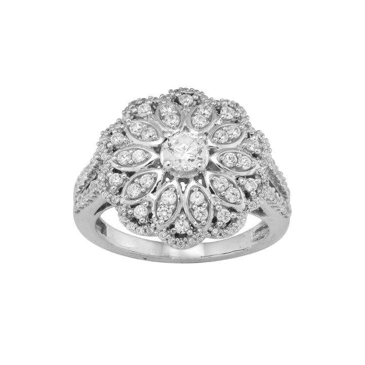 1 Ct. T.w. Diamond 10k White Gold Flower Ring