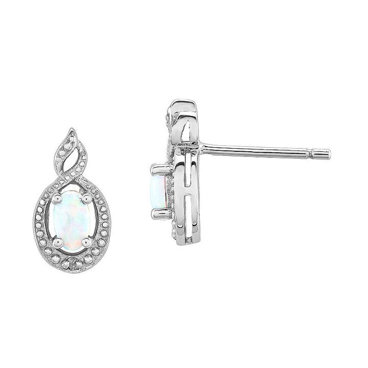 Diamond Accent Lab Created White Opal 13mm Stud Earrings