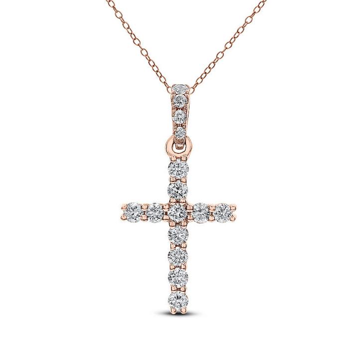 Womens 1/4 Ct. T.w. Genuine White Diamond 14k Gold Cross Pendant Necklace