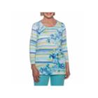 Alfred Dunner Bonita Springs 3/4 Sleeve Crew Neck Floral T-shirt-womens