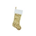 20.5 Gold Sequin Snowflake Christmas Stocking With White Faux Fur Cuff