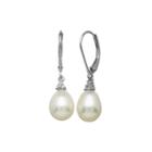 Certified Sofia&trade; Cultured Freshwater Pearl Drop 14k White Gold Earrings