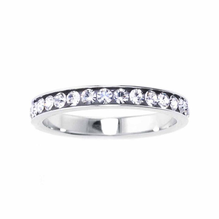 Silver Treasures Womens Sterling Silver Crystal Channel Set Ring