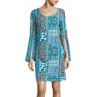 Ronni Nicole Bell-sleeve Tile Print Shift Dress