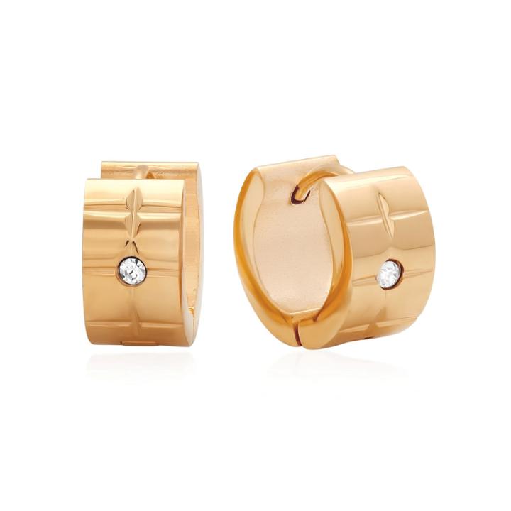 Steeltime White Crystal 18k Stainless Steel Hoop Earrings