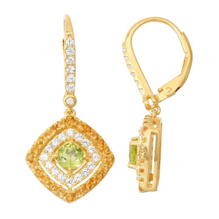 Genuine Peridot & Citrine 14k Gold Over Silver Diamond Accent Leverback Earrings