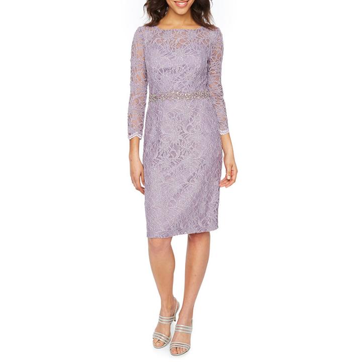 Jackie Jon 3/4 Sleeve Beaded Lace Sheath Dress