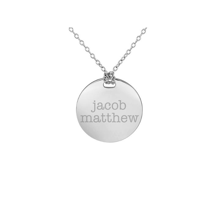 Personalized Sterling Silver 19mm Round Couple's Name Pendant Necklace