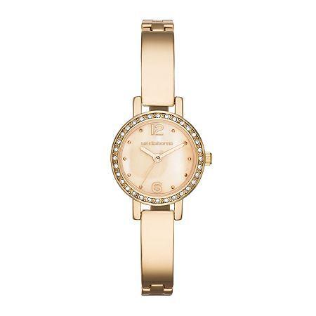Liz Claiborne Womens Rose-tone & Crystal-accent Bangle Watch