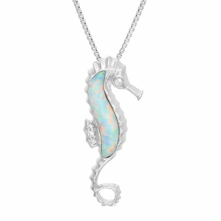 Womens Diamond Accent Lab Created White Opal Sterling Silver Pendant Necklace