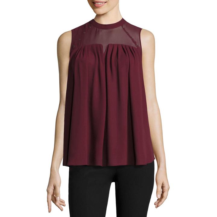 Worthington Sleeveless Stud Pleated Top - Tall