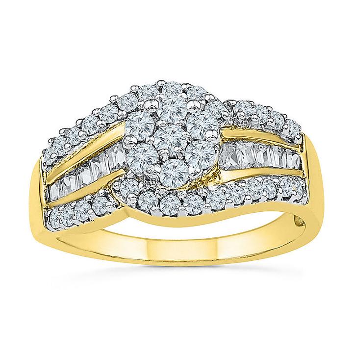 Womens 1 Ct. T.w. Multi-shape White Diamond Gold Engagement Ring