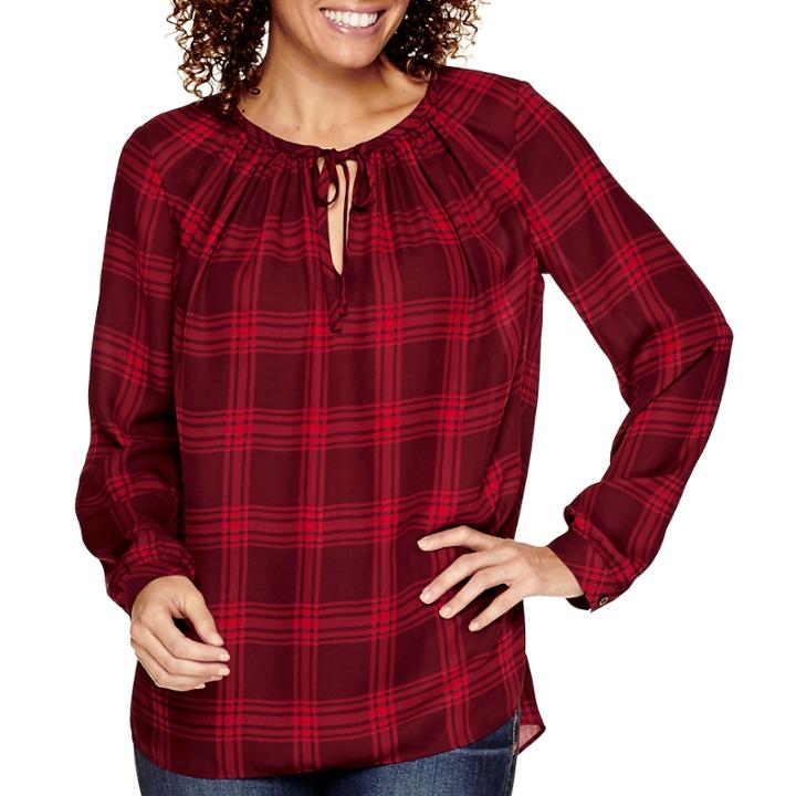 A.n.a Long-sleeve Shirred Tie-front Blouse - Petite