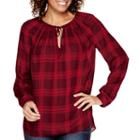 A.n.a Long-sleeve Shirred Tie-front Blouse - Petite