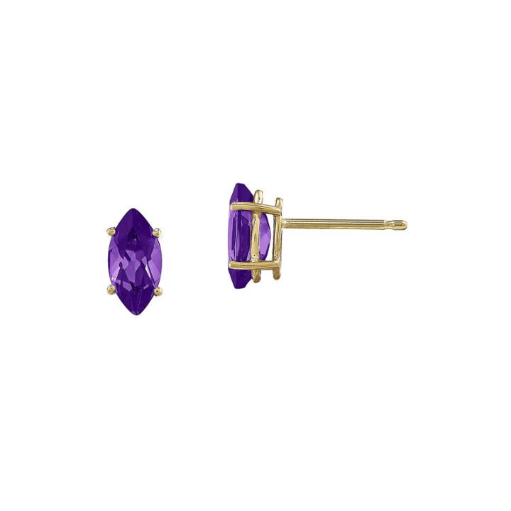Marquise-cut Genuine Amethyst 14k Yellow Gold Stud Earrings