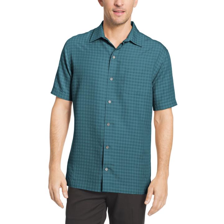 Van Heusen Short Sleeve Textured Grid Camp Button-front Shirt