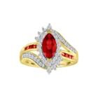 Womens Lab Created Red Ruby Gold Over Silver Cocktail Ring