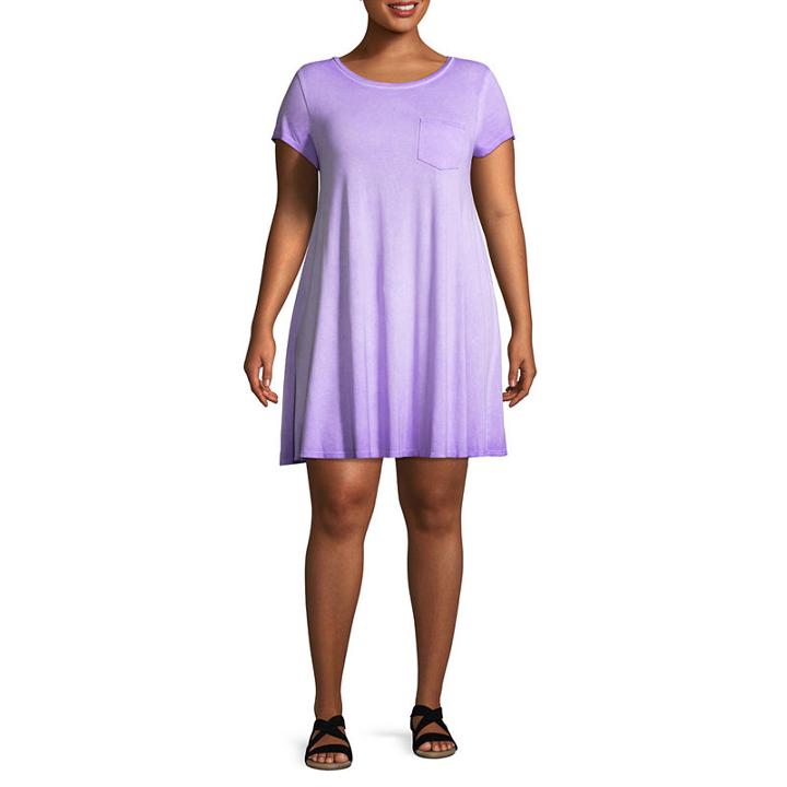 Arizona Short Sleeve Stripe A-line Dress-juniors Plus