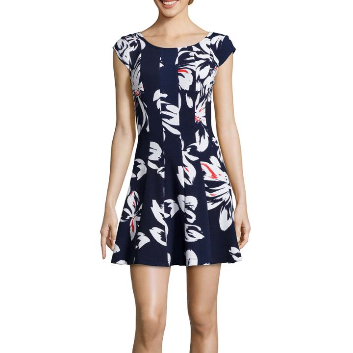 Robbie Bee Cap-sleeve Floral Print Fit-and-flare Dress