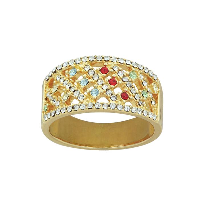 14k Yellow Gold Over Silver Multicolor Crystal Ring