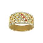 14k Yellow Gold Over Silver Multicolor Crystal Ring