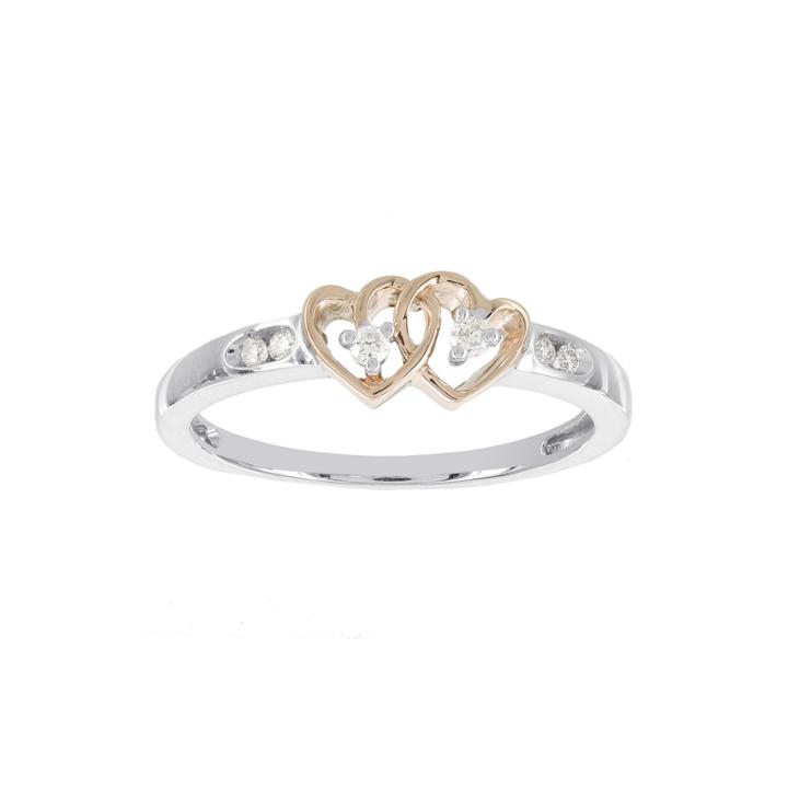 Diamond-accent 10k Two-tone Gold Double-heart Promise Ring