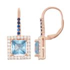 Lab-created Aquamarine & Sapphire 14k Rose Gold Over Silver Leverback Earrings