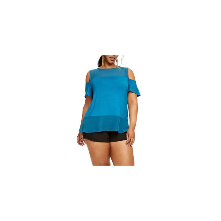Fashion To Figure Bailey Cold Shoulder Chiffon Panel Tee - Plus