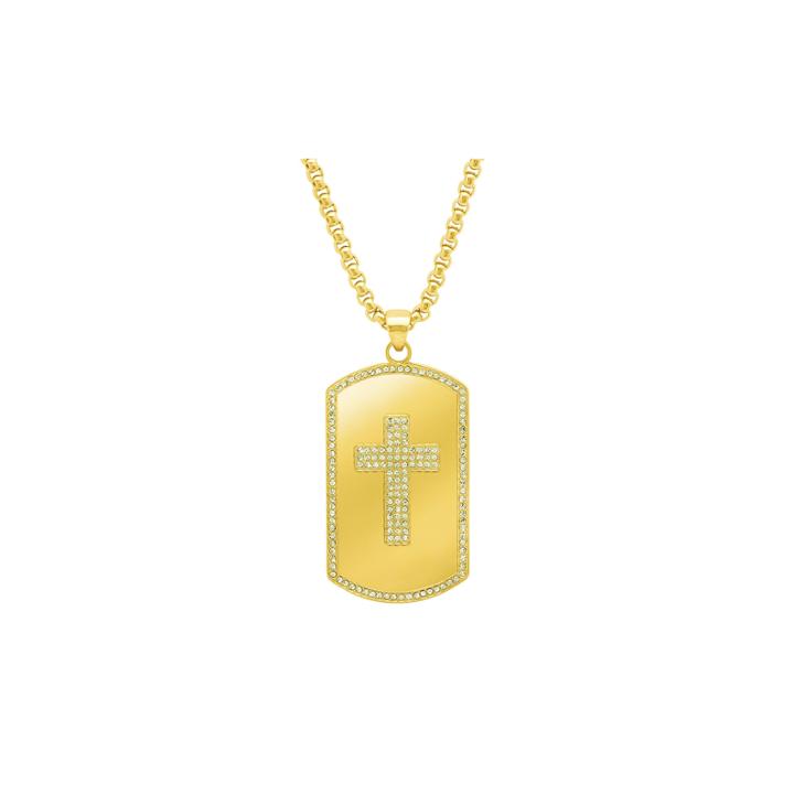 Mens White Cubic Zirconia 18k Gold Over Stainless Steel Pendant Necklace