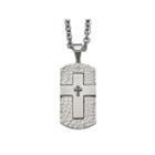 Mens Black Cubic Zirconia Stainless Steel Cross Dog Tag Pendant