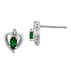 Diamond Accent Lab Created Green Emerald Sterling Silver 10mm Heart Stud Earrings