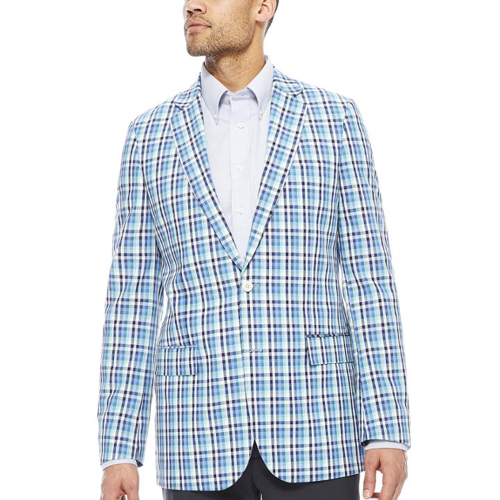 Stafford Blue Plaid Sport Coat - Classic Fit
